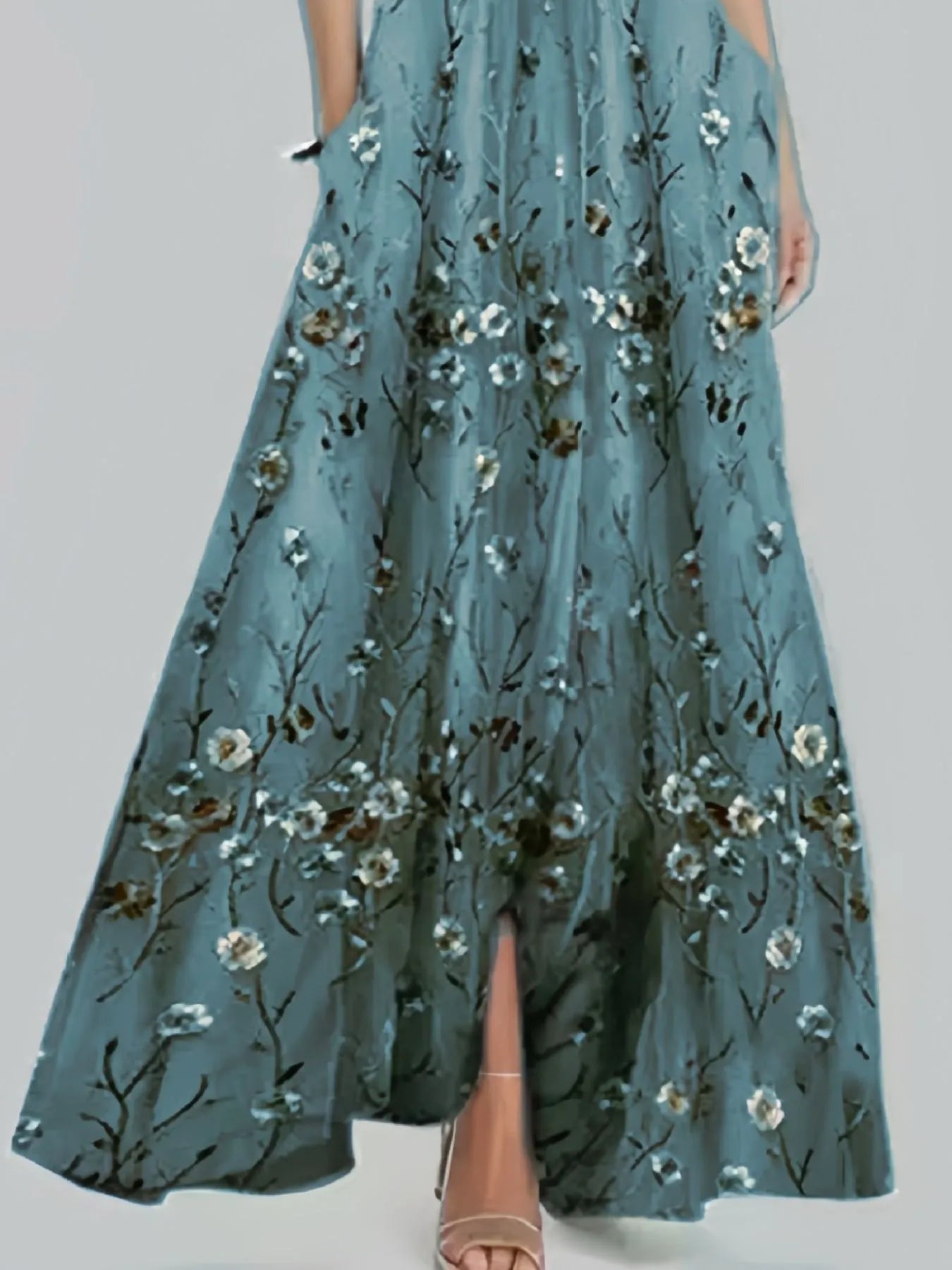 Blue floral dress with a plain background