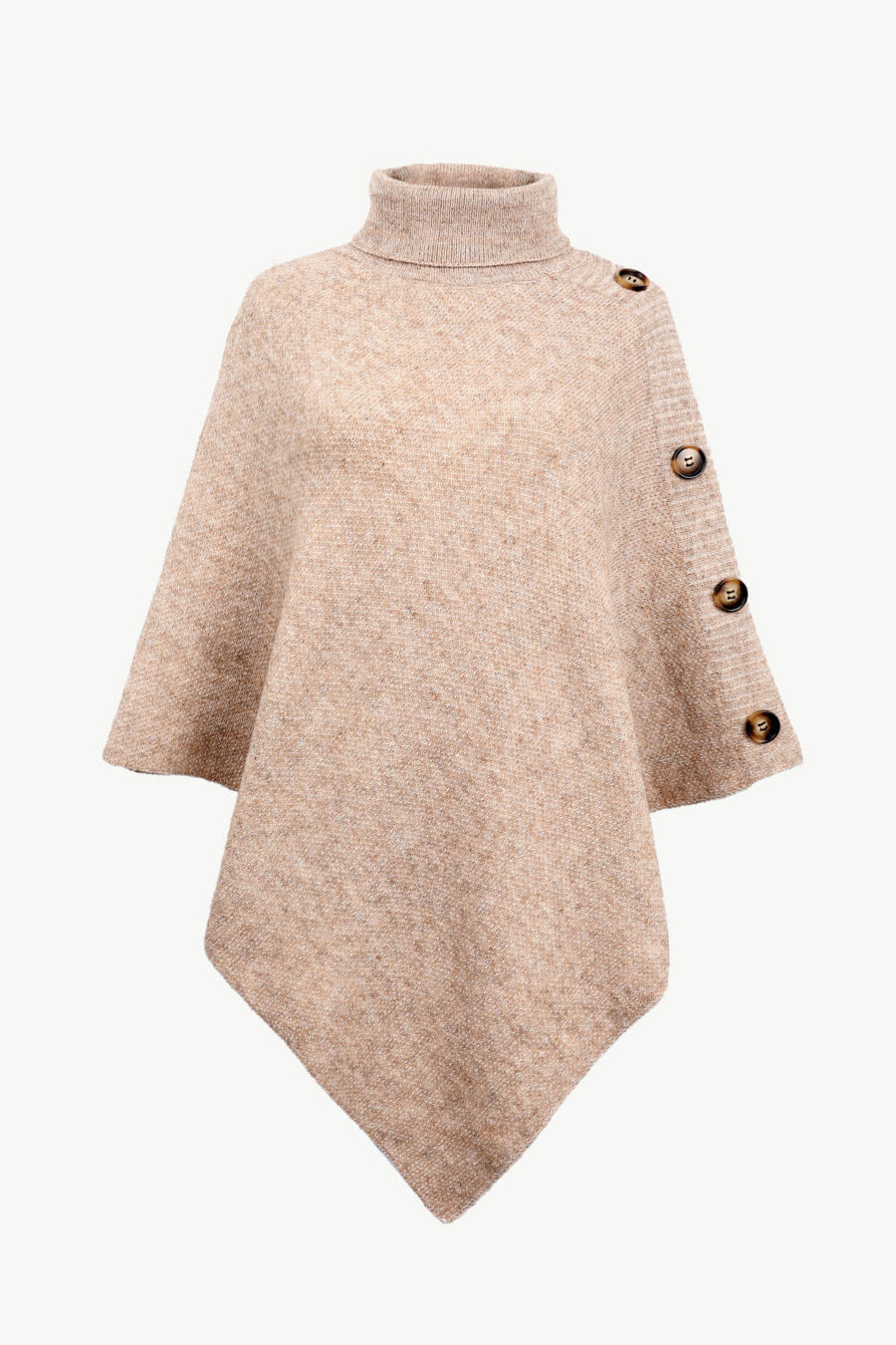 Beige poncho with button details on a white background