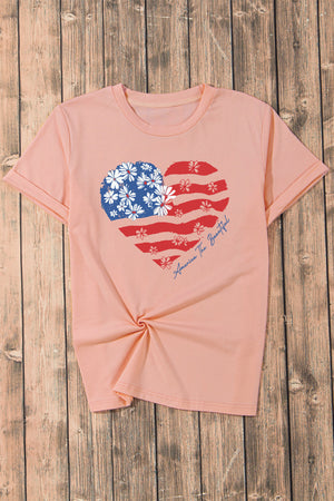Full view of Heart Round Neck Short Sleeve T-Shirt
