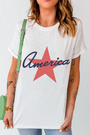 Front view of Star Round Neck Short Sleeve T-Shirt