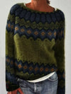 Full Size Vintage Patterned Round Neck Sweater Plus Size
