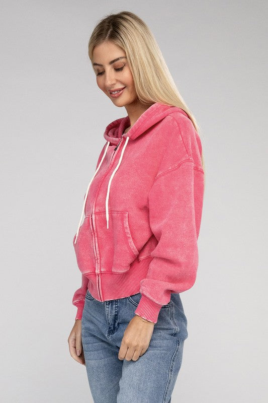 Women&#39;s pink Fleece Cropped Zip-Up Hoodie