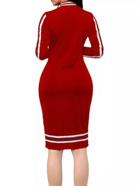 Red dress with white stripes on a white background
