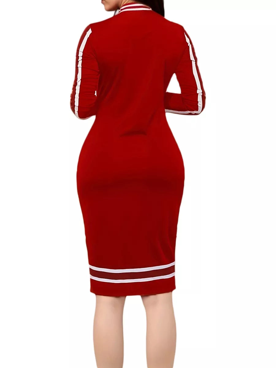 Red dress with white stripes on a white background