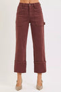 RISEN Full Size High Rise Wide Straight Cuffed Patch Jeans Plus Size