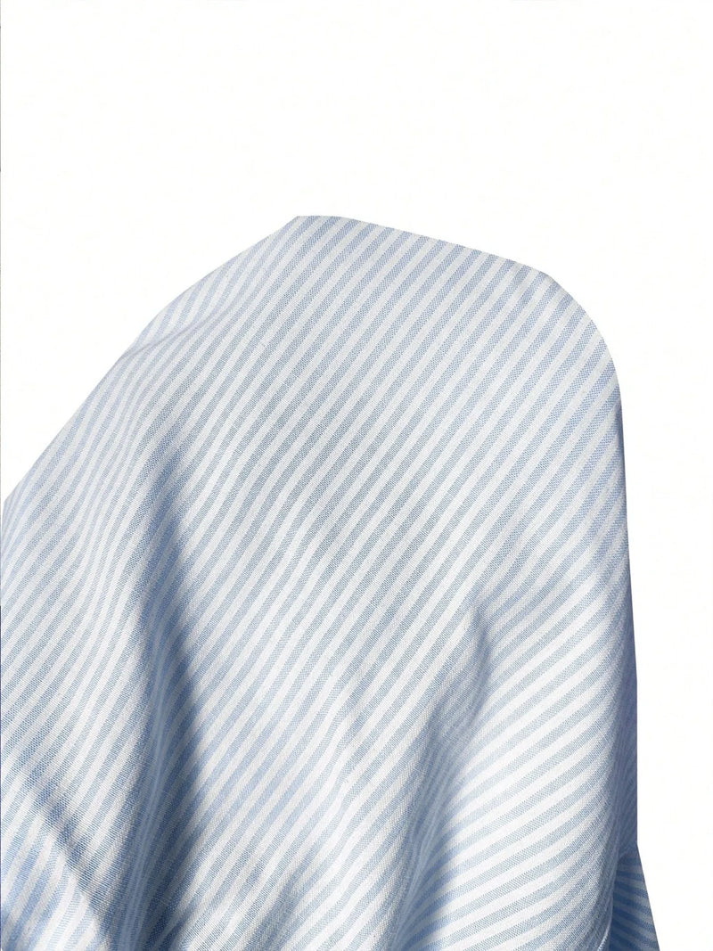 Close-up of a blue and white striped fabric texture
