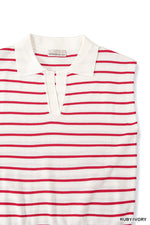 White polo shirt with red stripes on a white background