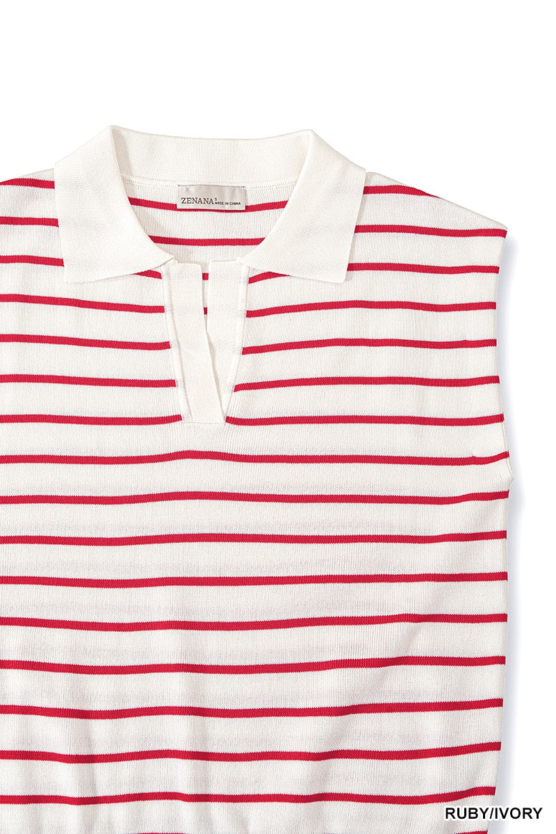 White polo shirt with red stripes on a white background