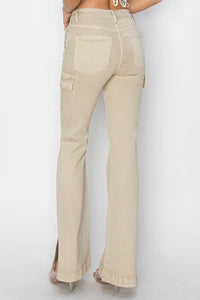 Beige flared pants on a white background
