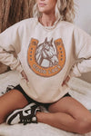 GOOD LUCK Western Horse Print Oversized Pullover Sweatshirt