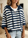 Full Size Drawstring Striped Hooded Sweater Plus Size