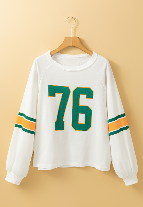 Zoom in view of Number 76 Round Neck Long Sleeve Top