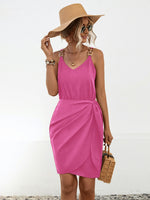 Pink Twisted V-Neck Sleeveless Mini Dress