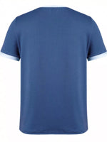 Blue t-shirt with white trim on a white background
