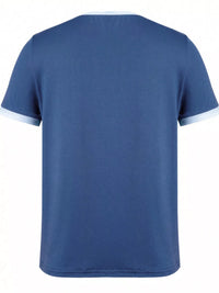 Blue t-shirt with white trim on a white background