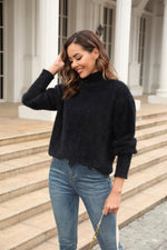 Black Angel Wings Turtle Neck Long Sleeve Pullover Sweater