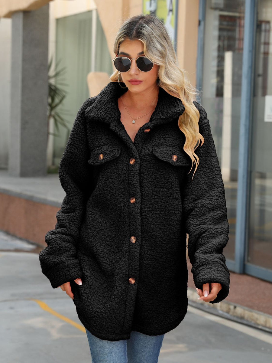 Black Button Down Collared Coat