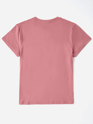 Back view of pink Graphic Round Neck Short Sleeve T-Shirt