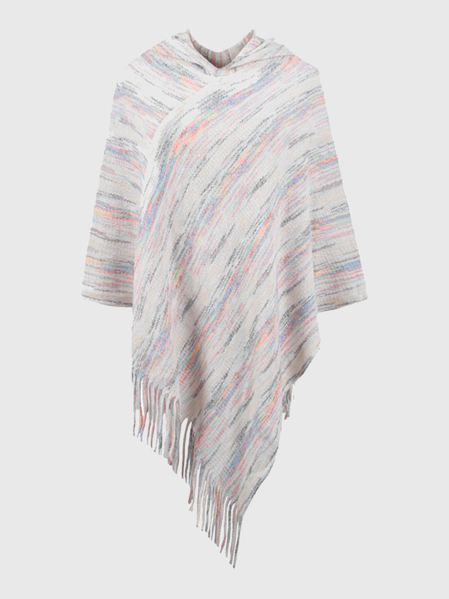 Striped poncho with fringes on a white background