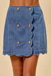 SO ME Denim Scalloped Buttoned Front Skirt For Women