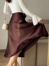 Women's Satin A-Line Midi Skirt Outfit