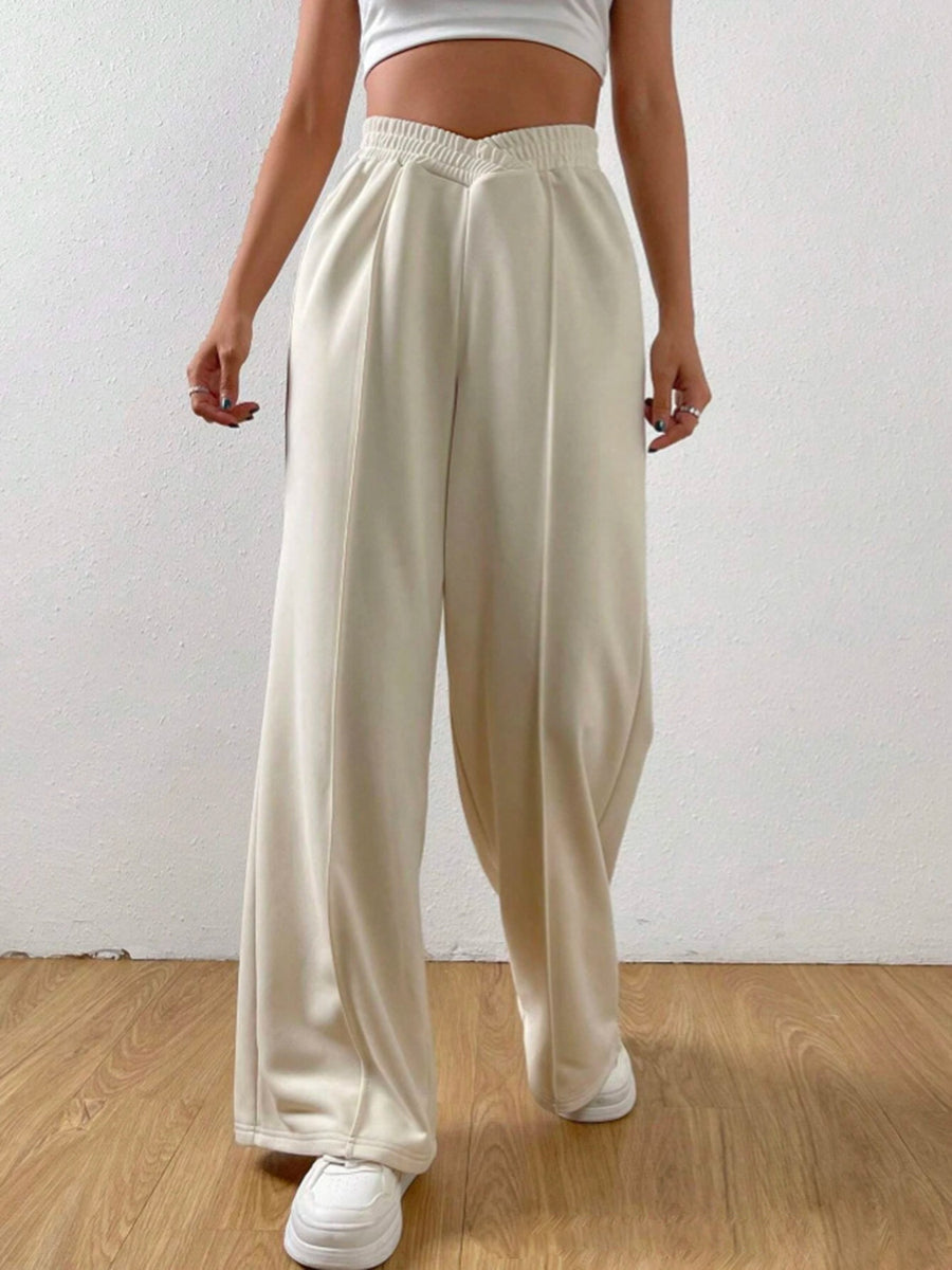 Another front view of white Elastic Waist Wide Leg Jogger Pants