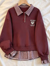 Plaid Collared Faux-Layered Hem Sweatshirt