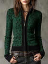 Leopard Zip-Up Knit Cardigan