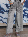Wide Leg Drawstring Raw Hem Jeans