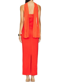 Red sleeveless top and pants set on a white background