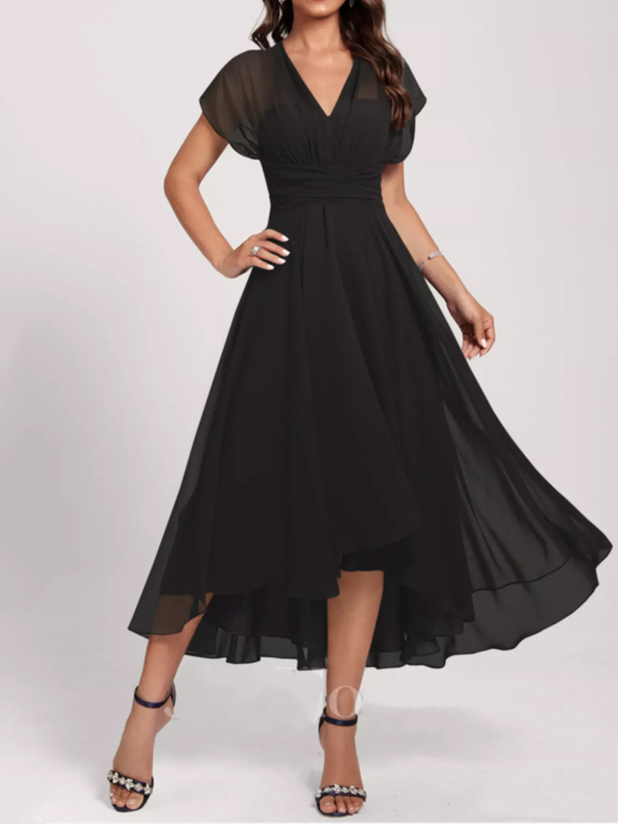 Black dress with sheer sleeves on a white background