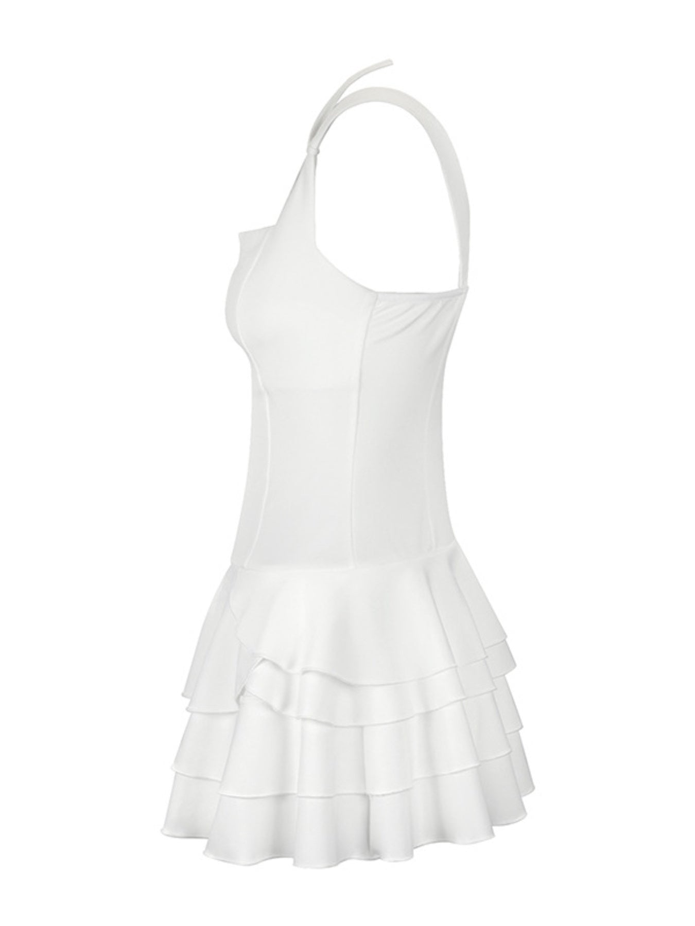 White dress with ruffled skirt on a white background