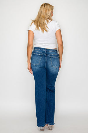Back view of plus size bytos Full Size High Rise Bootcut Jeans with Pockets