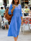 Full Size Notched 3/4 Sleeve Midi Dress Plus Size