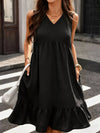 Sleeveless V-Neck Ruffle Hem Casual Dress For Women