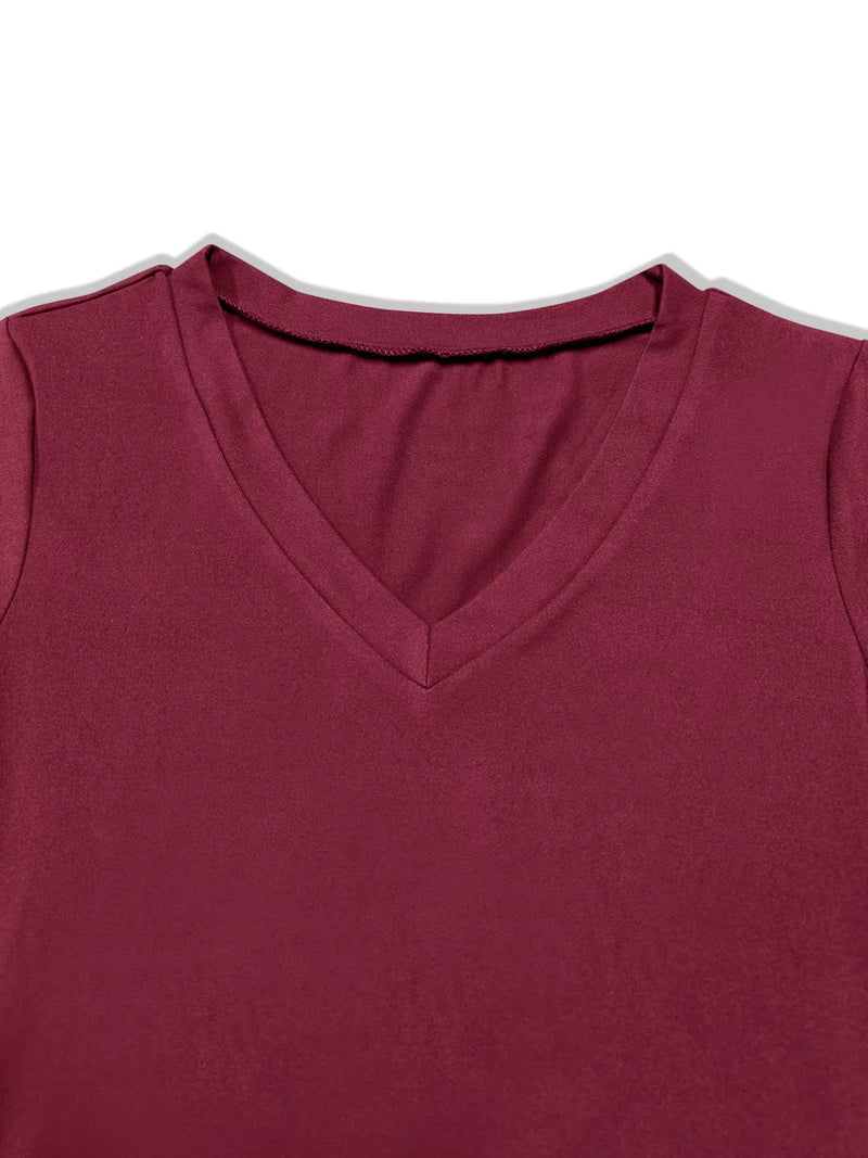 Maroon sleeveless top with a V-neck on a white background