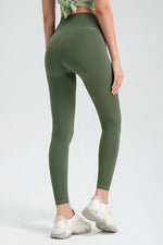 Back view of green Women's Wide Waistband High Waist Sport Leggings