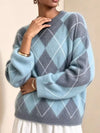 Argyle Pattern Fuzzy Knit Sweater