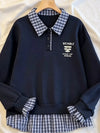 Plaid Collared Faux-Layered Hem Sweatshirt