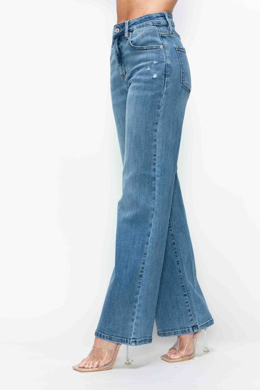 Left side view of bytos Full Size High Rise Wide Leg Jeans with Pockets