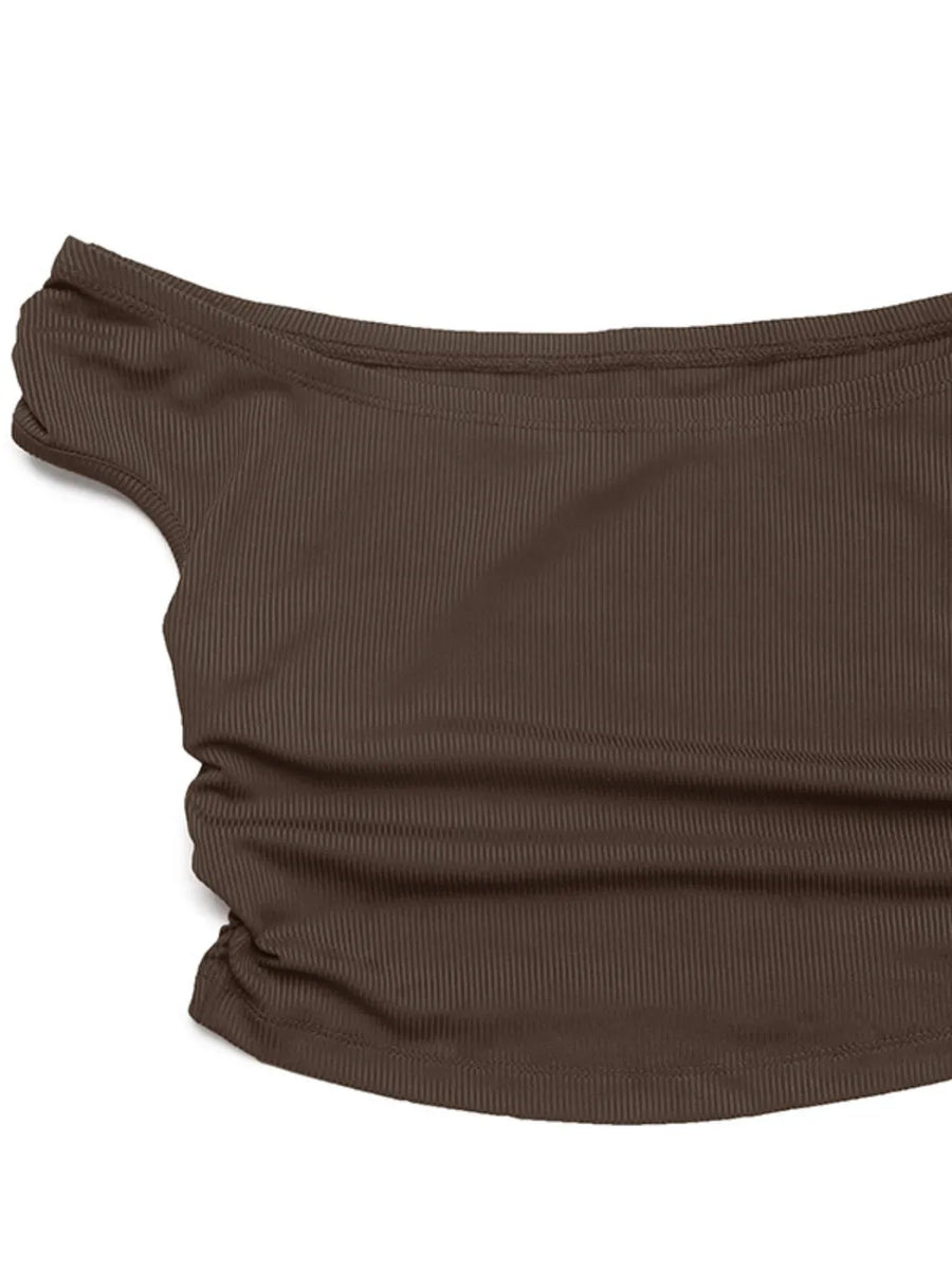 Brown ribbed tank top on a white background