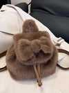 Fuzzy Plush Drawstring Backpack Bag