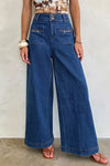 Hardware Decor Patched Pockets Wide Leg Jeans