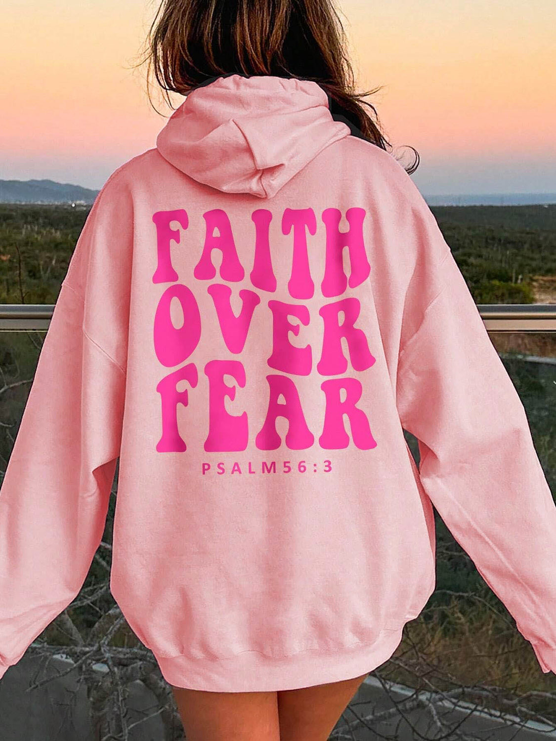 Pink FAITH OVER FEAR Dropped Shoulder Hoodie