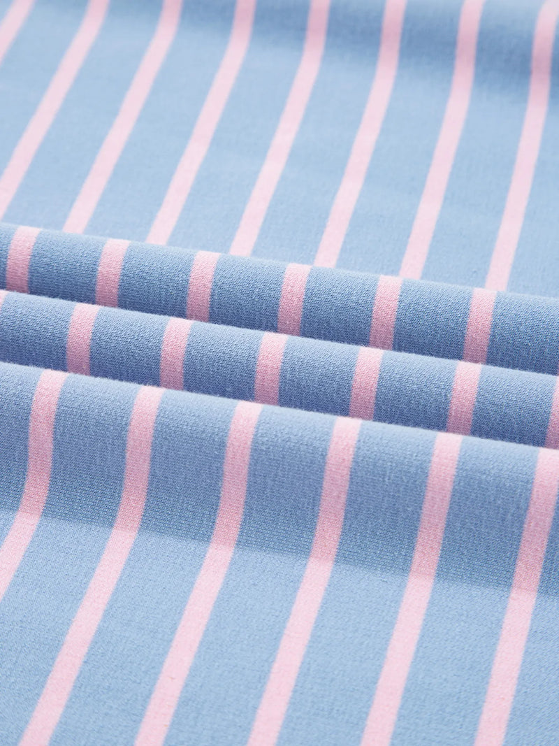 Close-up of blue and pink striped fabric
