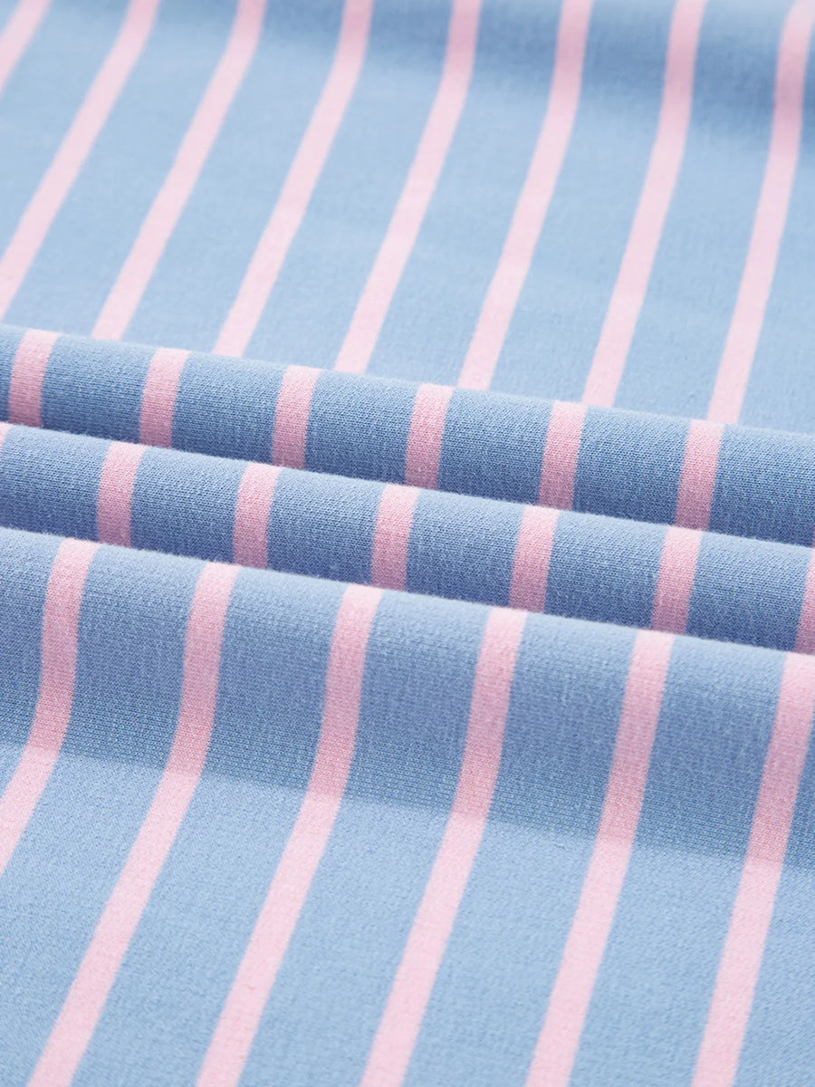 Close-up of blue and pink striped fabric