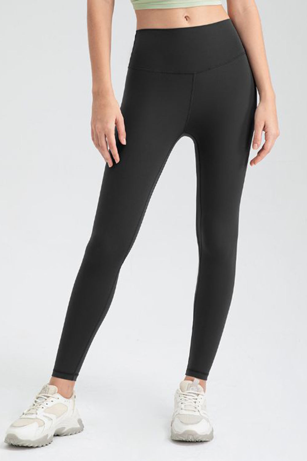Black Women's Wide Waistband Slim Fit Active Leggings