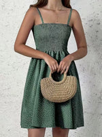 Front view of green Full Size Smocked Square Neck Cami Dress Plus Size