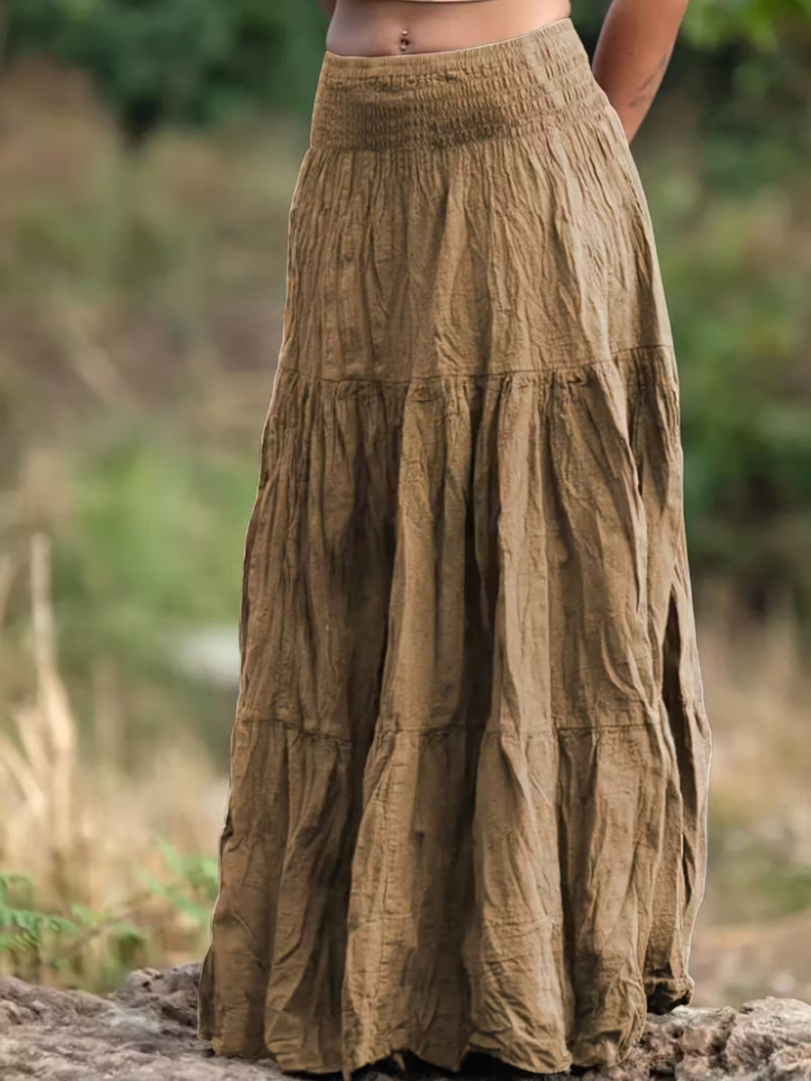 Long, tiered skirt in a natural setting