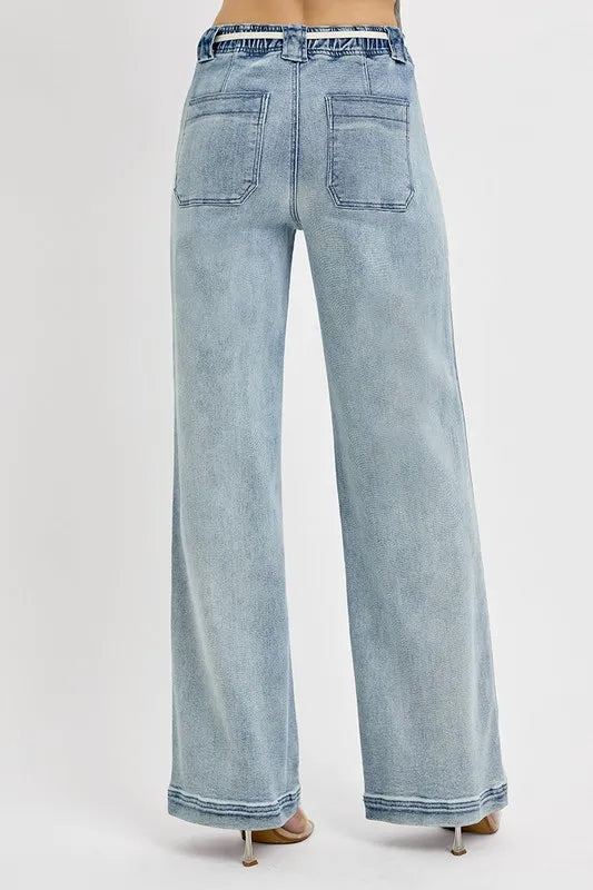 Light blue jeans on a white background